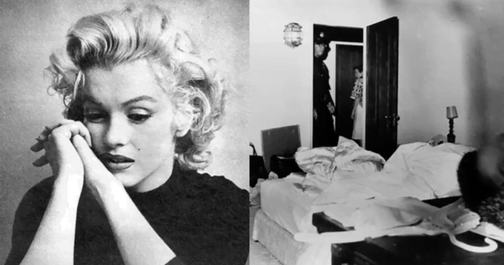 Marilyn Monroe in black and white, looking thoughtful, symbolizing the enduring mystery surrounding her tragic death